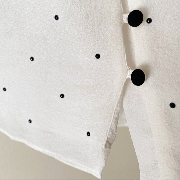 INTERMIX | Meena Embellished Silk Blouse Polka Dot Ruffle Sleeves White Black M - Picture 7 of 11